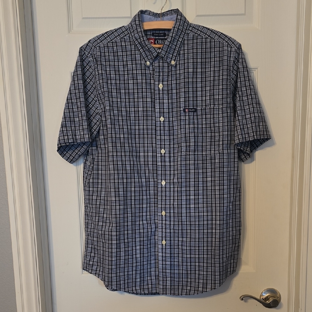 Chaps Navy Plaid Short Sleeve Shirt